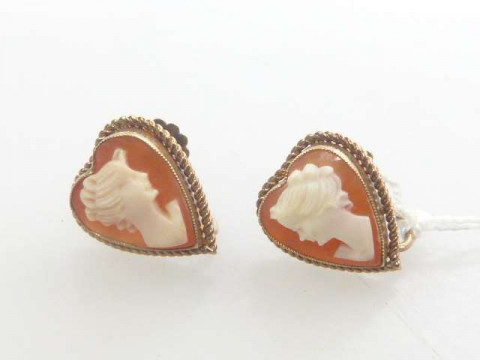 Pair of 9ct gold heart shaped cameo earrings