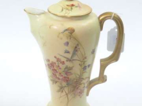 Royal Worcester blush and ivory lidded jug decorated with snail, dragonfly...
