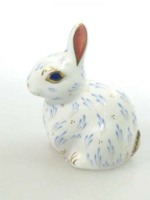 Royal Crown Derby paperweight 'Snowy Rabbit' with gold stopper, boxed ...