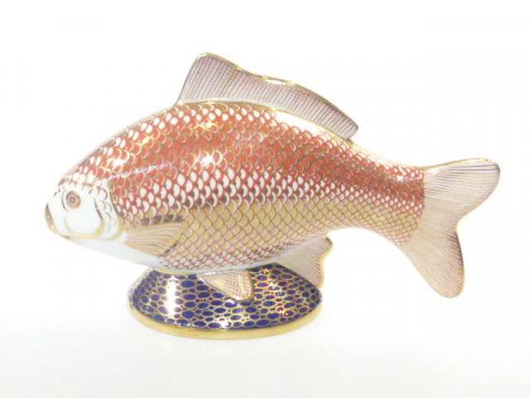 Royal Crown Derby paperweight 'Carp' with gold stopper, boxed