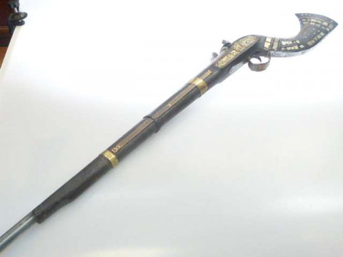 North West Frontier Flintlock musket with mother of pearl and brass inlay