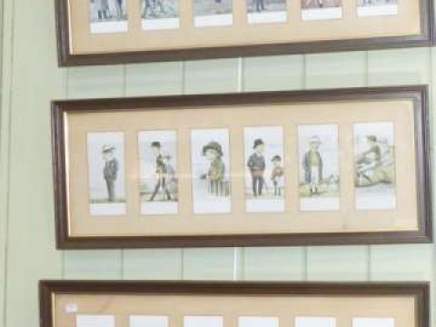 Three framed sets of The Tout Horse Racing caricature prints