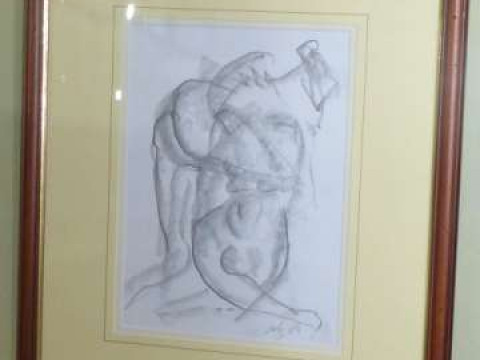 Andreas Loschner Gornau, charcoal drawing, 20th Century contemporary nude,...