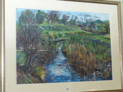 Dave Barden, November Morning River Roding, pastel, signed and dated,...