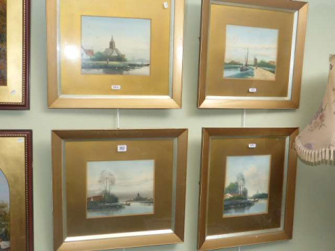Continental School, four landscape watercolours in gilt frames
