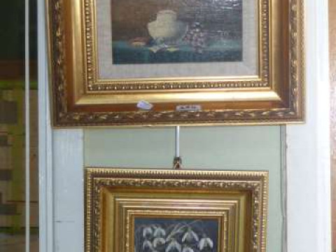 Two small gilt framed oil paintings, Snowdrops and Still Life