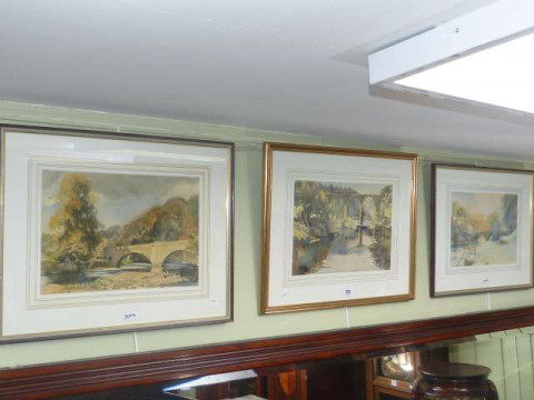 William Rees, three framed watercolours of bridges