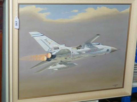 A.M. Alderson 1992, Tornado Aircraft, oil on board, 38.5cm x 49cm in contemporary...