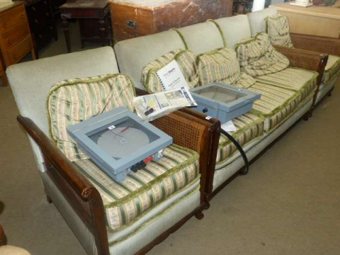 1920's/30's bergere panelled three piece lounge suite on cabriole legs...