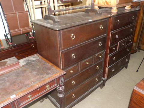 Pair Stag Minstrel seven drawer chest and octagonal oak toilet mirror...