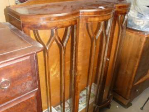 Mahogany triple bow front china cabinet