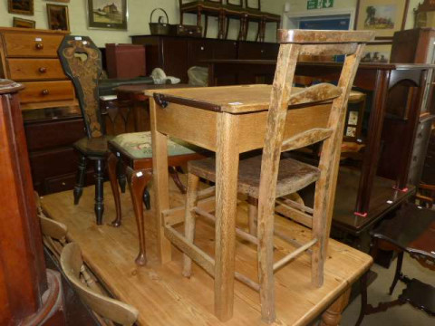 Child's school desk and chair, cabriole leg stool, sewing chair and Italian...