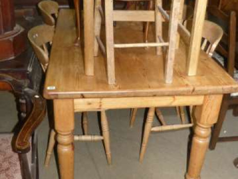Rectangular pine farmhouse style kitchen table, four beech farmhouse style...
