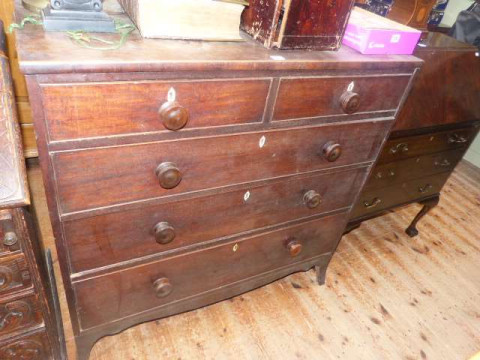 Victorian mahogany chest of two short above three long drawers on splayed...