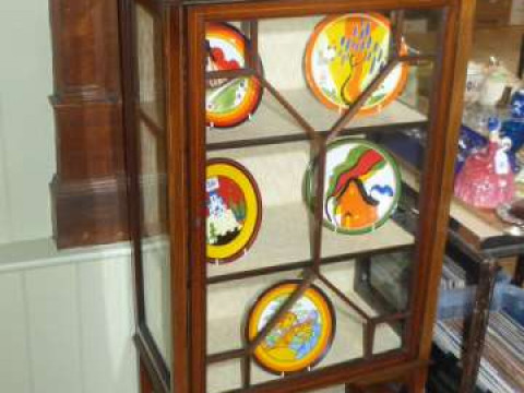 Edwardian inlaid mahogany and painted astragal glazed door china cabinet