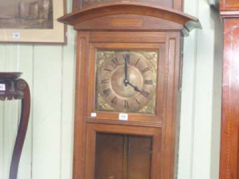 1920's Art Nouveau style oak double weight longcase clock having square...