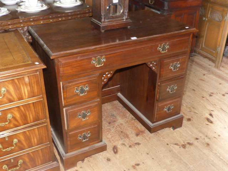 Mahogany seven drawer pedestal desk