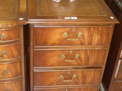 Pair Bevan Funnell Ltd two drawer leather topped filing cabinets