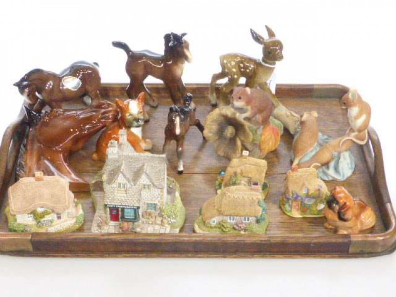 Cottages, foals, horse, dogs and mice ornaments