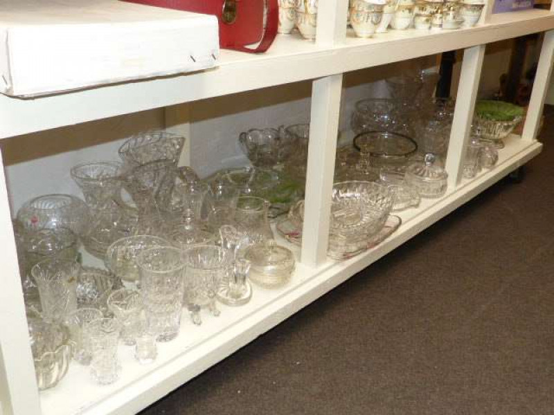 Large collection of crystal and other glassware including bowls, vases, basket, dishes, etc