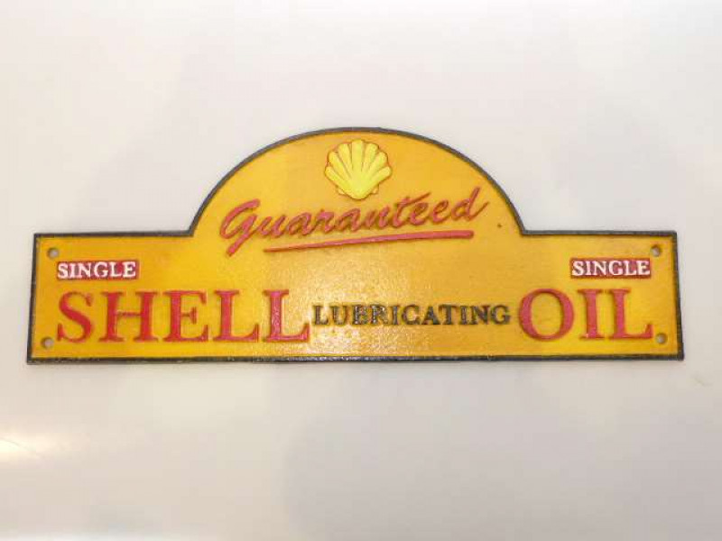 Cast metal 'Shell Lubricating Oil' sign