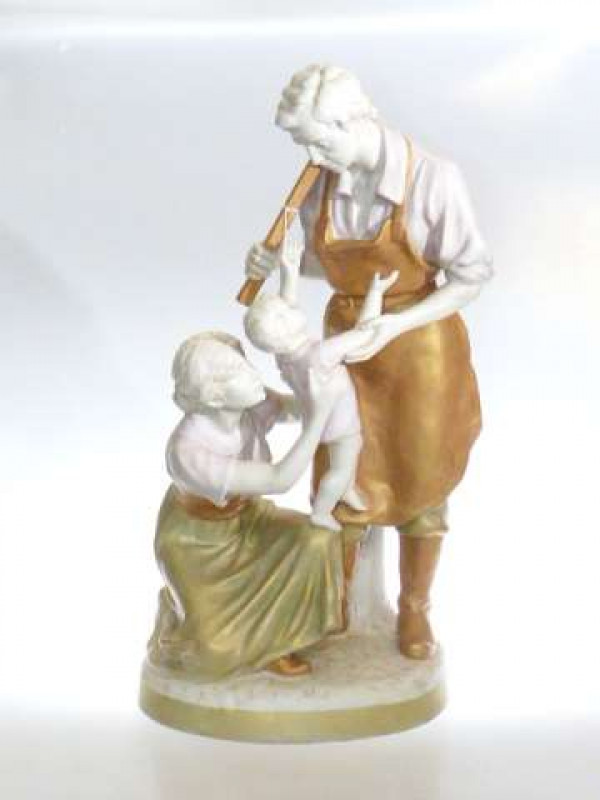 Large Royal Dux figure group of mother, child and blacksmith father, No. 11559