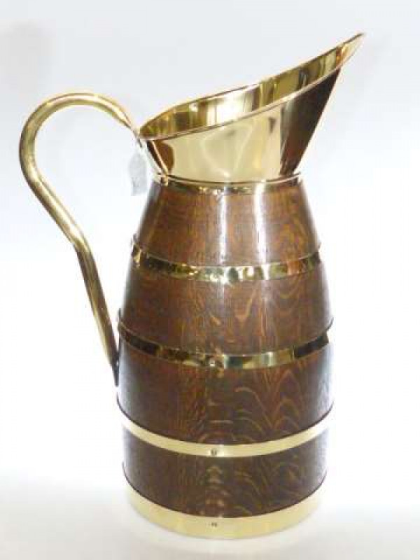 Victorian brass and oak coopered stick stand