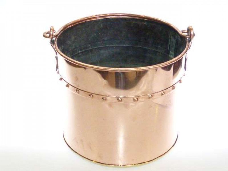 Highly polished swing handled copper log bucket