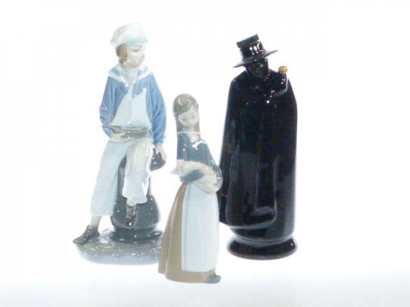 Wade Sandeman figural decanter and two Lladro figures (3)