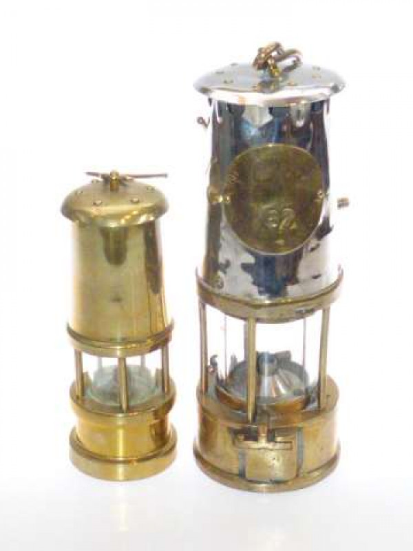 Eccles type GRS miners lamp and a small brass lamp (2)