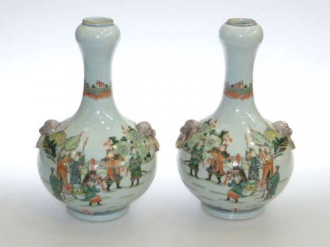 Pair of Chinese garlic neck vases, 28cm