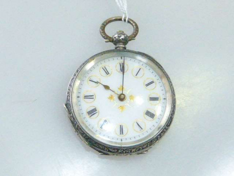 Continental 800 grade silver pocket watch with key