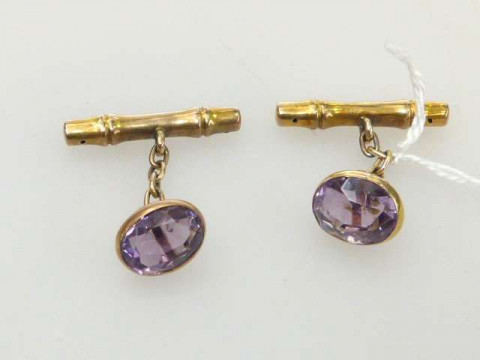 Pair of amethyst cufflinks, each stamped 9CT