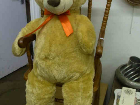 Child's Spindle Back Rocking Chair and Large Teddy Bear (2)