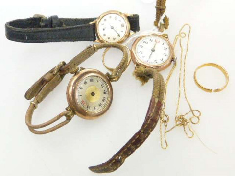 Three vintage wristwatches, 22ct gold wedding band, etc