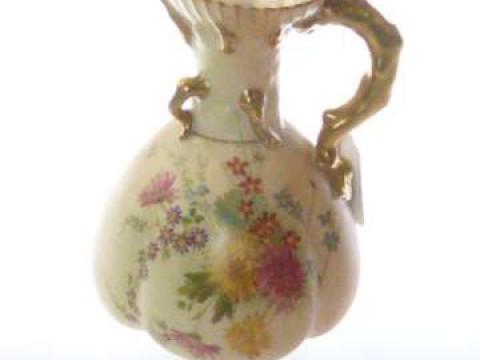 Royal Worcester blush ivory jug with coral moulded handle, no. 1507