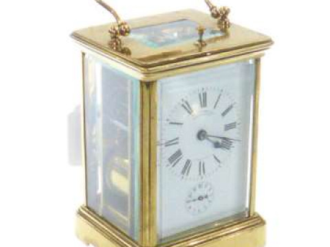Good brass cased repeater carriage clock, Finnigans Ltd, Manchester, with...