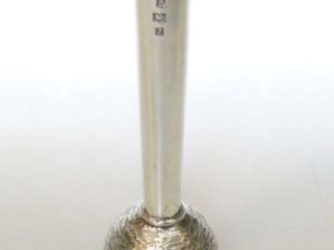 Deakin and Francis silver spill vase with textured bulb base