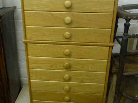Golden Oak Five Drawer Pedestal Chest