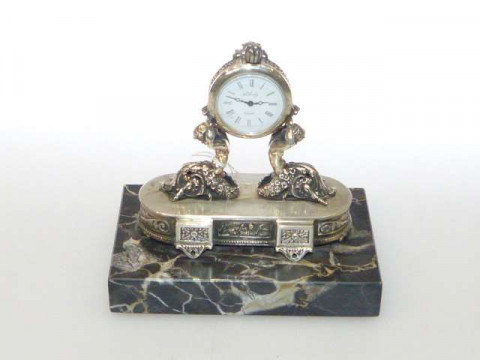 Ornate Continental silver desk clock