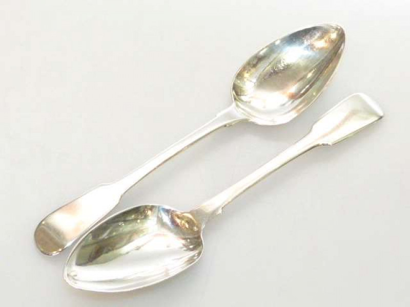 Pair silver William Bateman fiddle pattern tablespoons