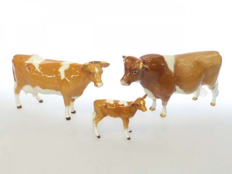 Beswick Guernsey bull - Ch. Sabrina's Sir Richmond 14th; Guernsey cow second version; and Guernsey calf; all gloss (3)