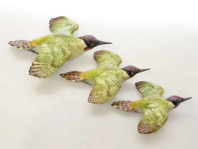 Set of three Beswick Green Woodpeckers, model no. 1344