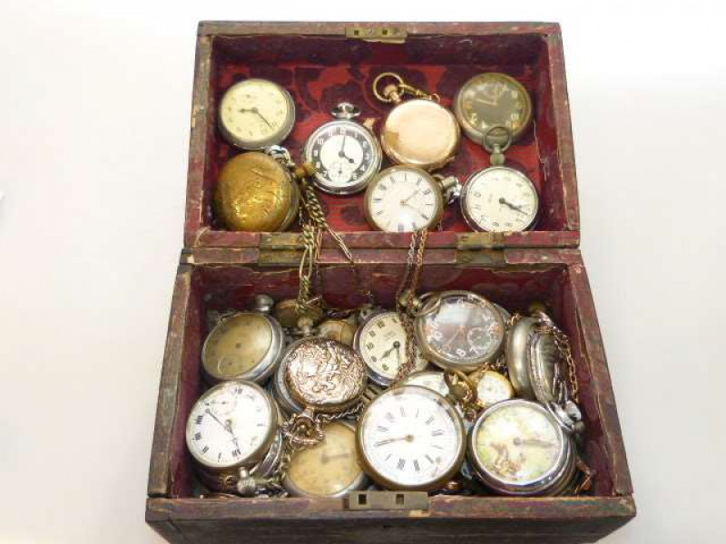 Old box of pocket watches