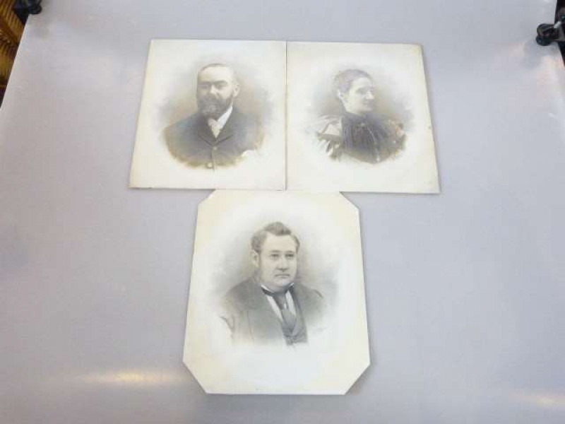 Three photographs on opalescent glass