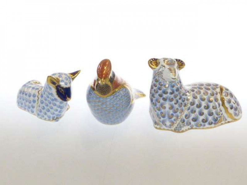 Three Royal Crown Derby paperweights (each with gold stopper)