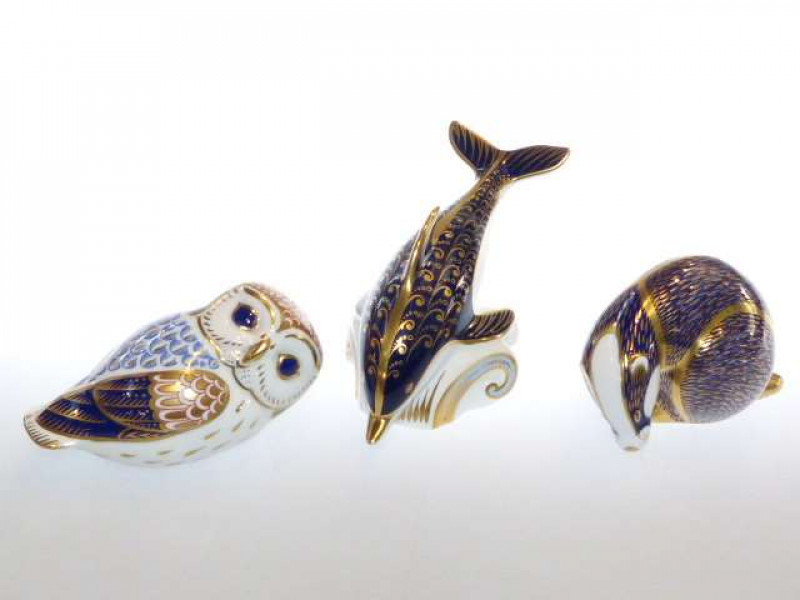 Three Royal Crown Derby paperweights (each with gold stopper)