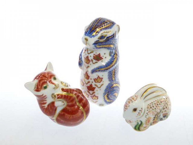 Three Royal Crown Derby paperweights (each with gold stopper)