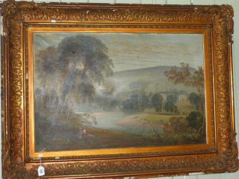 English School (19th Century), Two Girls Picking Flowers in a Landscape, signed Crawhall and dated 1861 lower right, oil on canvas, framed, 66cm by 90cm