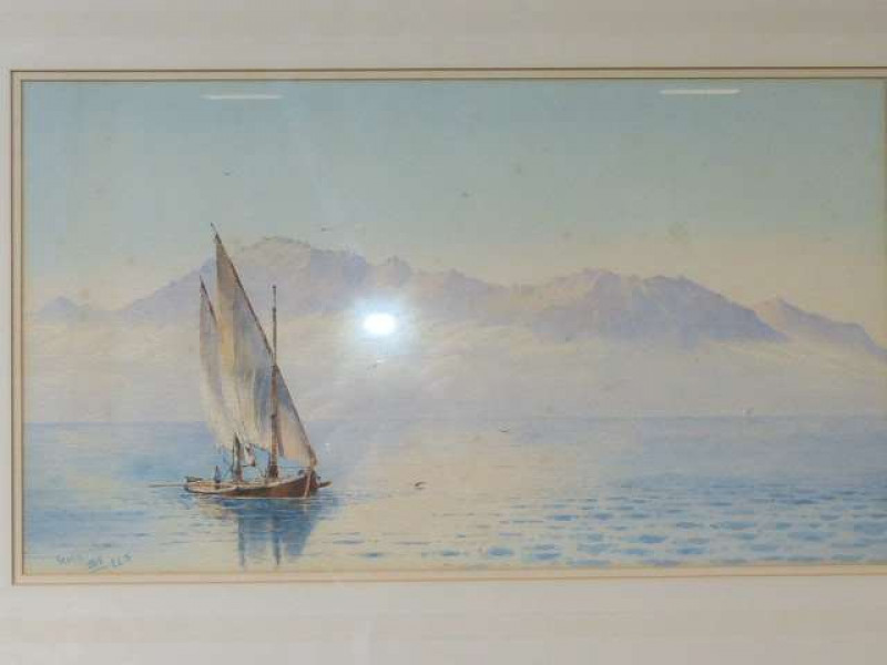 Arthur Verey, Sailing Boat, signed and dated lower left, watercolour, framed, 27.5cm by 49cm